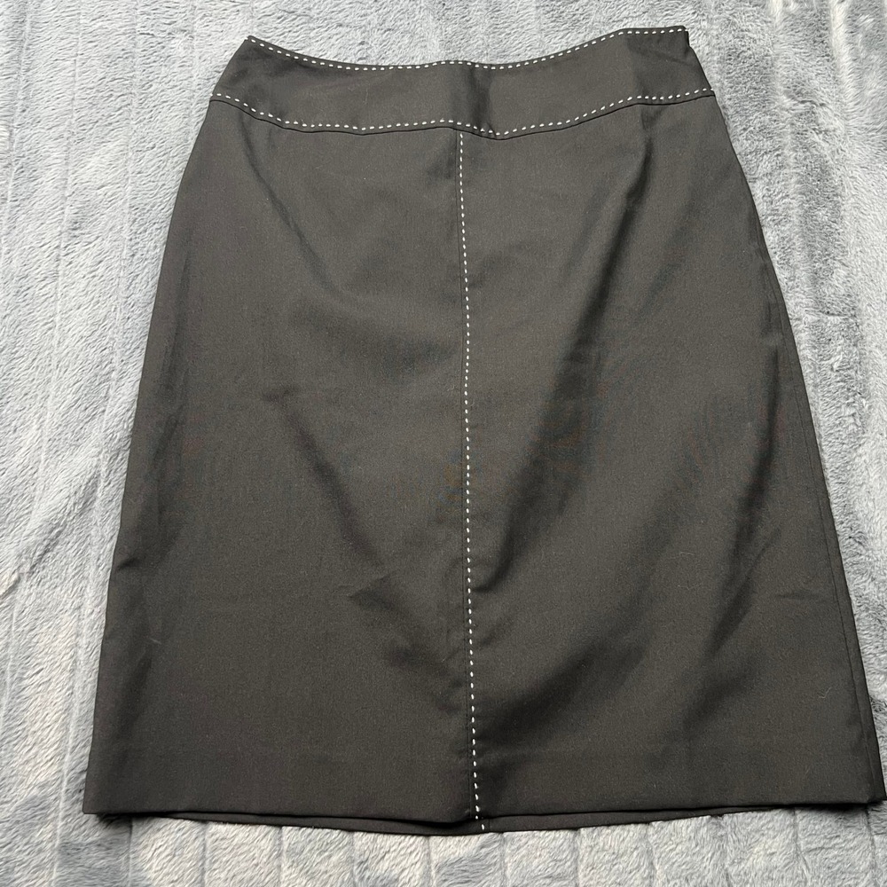 Ann Taylor LOFT Black Contrast Stitch Pencil Skirt Size 6 Business Professional